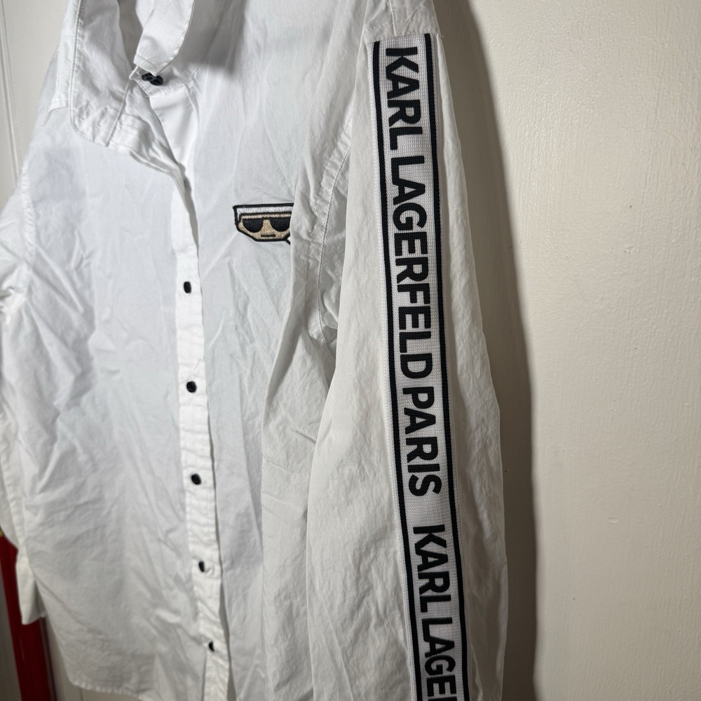 Karl Lagerfeld Paris Shirt Womens XL White Striped Limited Edition Button Tunic - Picture 5 of 7